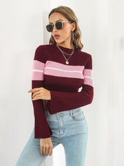 Women's Striped Contrast Cropped Sweater - 808Lush