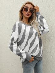 Women's Striped Fashionable Knitted Pullover Sweater - 808Lush