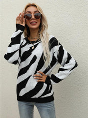 Women's Striped Fashionable Knitted Pullover Sweater - 808Lush