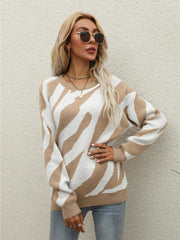 Women's Striped Fashionable Knitted Pullover Sweater - 808Lush