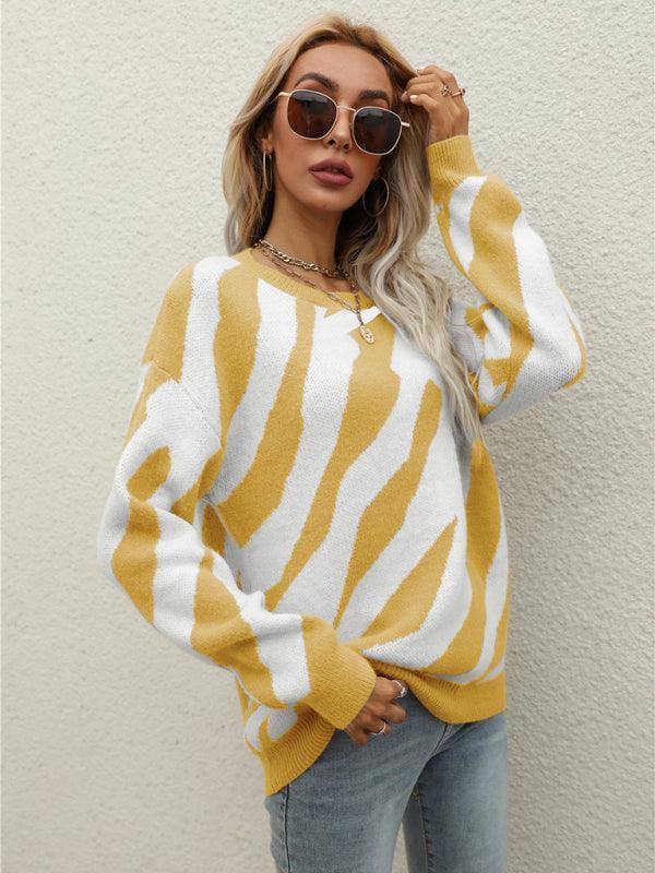 Women's Striped Fashionable Knitted Pullover Sweater - 808Lush