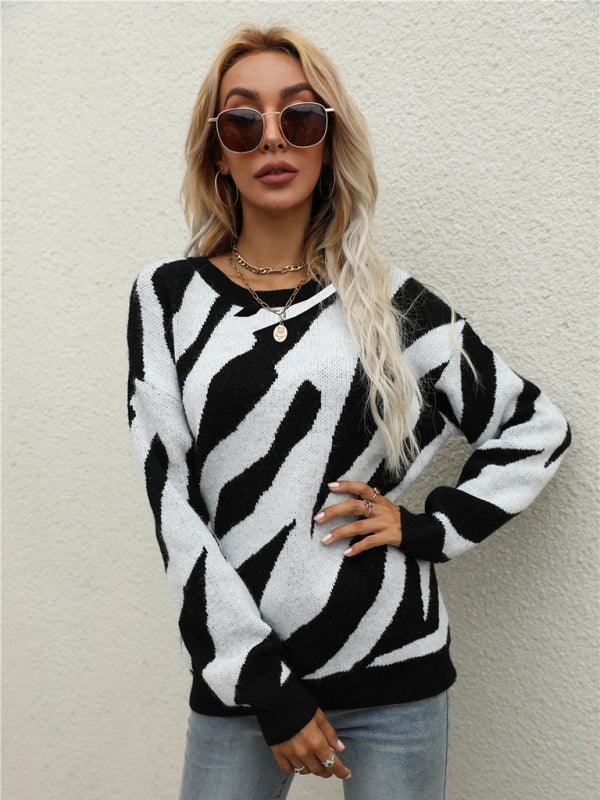 Women's Striped Fashionable Knitted Pullover Sweater - 808Lush