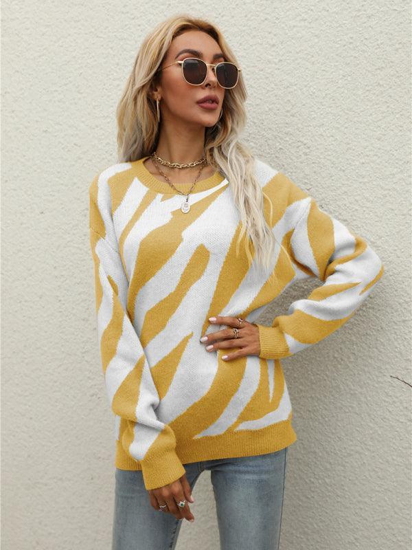 Women's Striped Fashionable Knitted Pullover Sweater - 808Lush