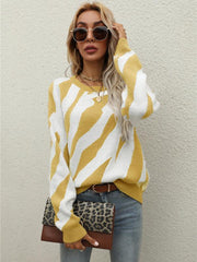 Women's Striped Fashionable Knitted Pullover Sweater - 808Lush