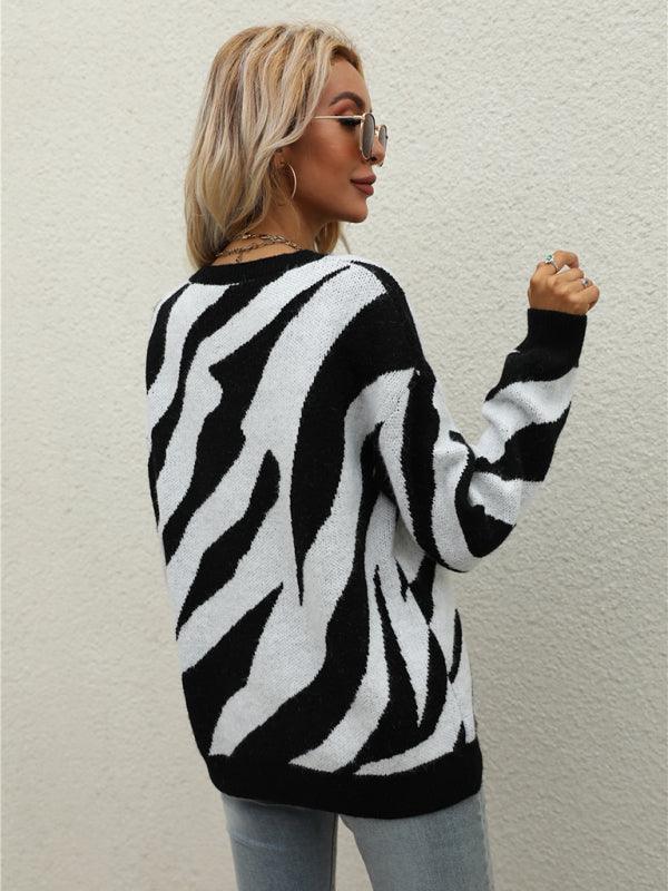 Women's Striped Fashionable Knitted Pullover Sweater - 808Lush