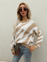 Women's Striped Fashionable Knitted Pullover Sweater - 808Lush