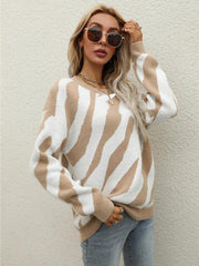 Women's Striped Fashionable Knitted Pullover Sweater - 808Lush