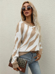 Women's Striped Fashionable Knitted Pullover Sweater - 808Lush