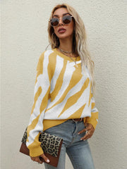 Women's Striped Fashionable Knitted Pullover Sweater - 808Lush