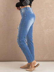 Women's Striped Stars Print Casual Denim Trousers - 808Lush