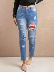 Women's Striped Stars Print Casual Denim Trousers - 808Lush