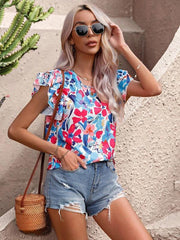 Women's Summer Fashion Floral Print Double Layer Feifei Short Sleeve Shirt - 808Lush