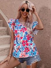 Women's Summer Fashion Floral Print Double Layer Feifei Short Sleeve Shirt - 808Lush