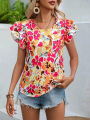 Women's Summer Fashion Floral Print Double Layer Feifei Short Sleeve Shirt - 808Lush