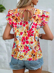 Women's Summer Fashion Floral Print Double Layer Feifei Short Sleeve Shirt - 808Lush