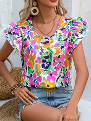 Women's Summer Fashion Floral Print Double Layer Feifei Short Sleeve Shirt - 808Lush