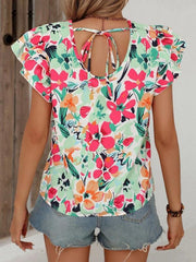 Women's Summer Fashion Floral Print Double Layer Feifei Short Sleeve Shirt - 808Lush