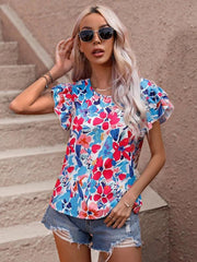 Women's Summer Fashion Floral Print Double Layer Feifei Short Sleeve Shirt - 808Lush