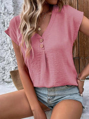 Women's Summer V Neck Button Tops Dolman Sleeves T-Shirts Loose Casual Shirts - 808Lush