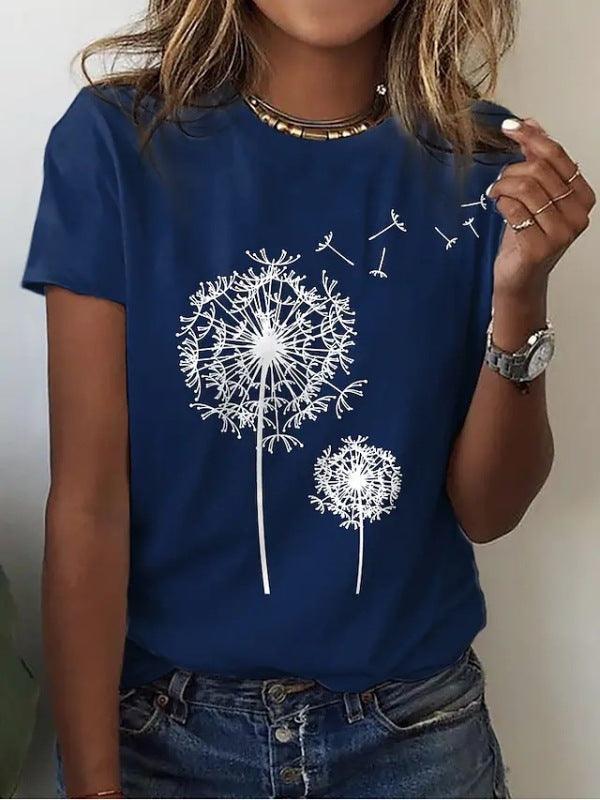 Women's T-shirt Printed Short Sleeve Basic Round Neck Regular Fit - 808Lush