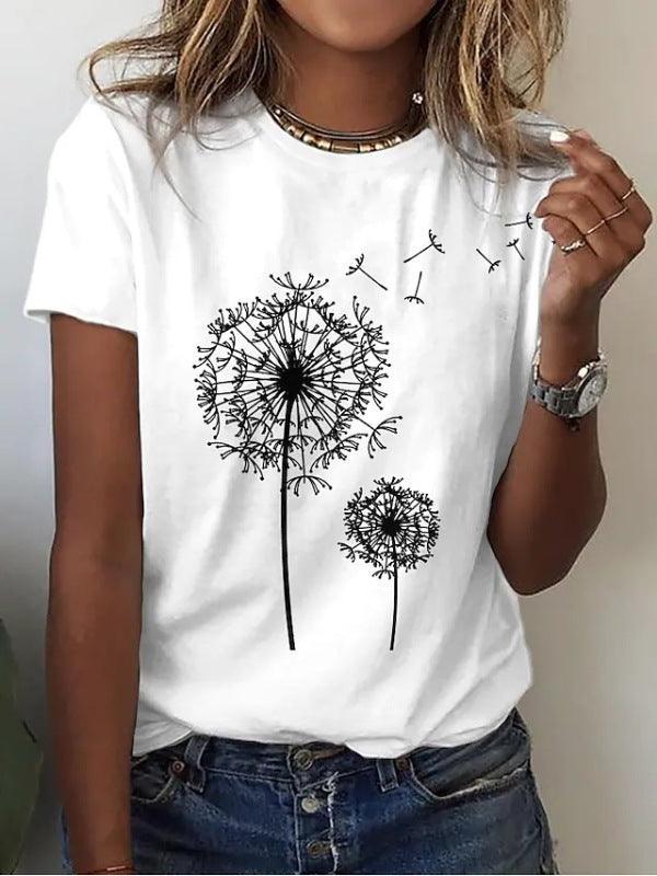 Women's T-shirt Printed Short Sleeve Basic Round Neck Regular Fit - 808Lush