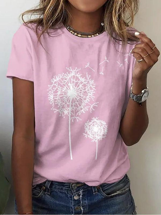 Women's T-shirt Printed Short Sleeve Basic Round Neck Regular Fit - 808Lush