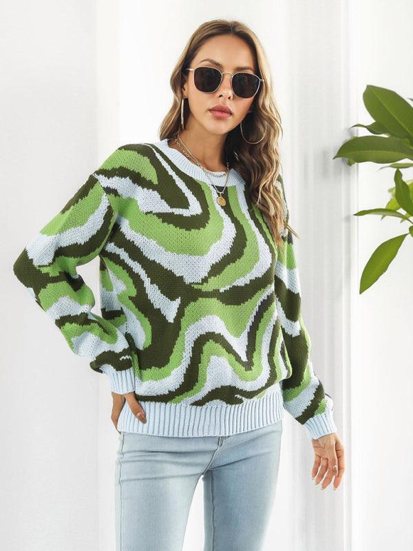 Women's Tie-Dye Jacquard Drop-Shoulder Sleeve Sweater - 808Lush