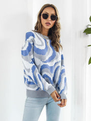 Women's Tie-Dye Jacquard Drop-Shoulder Sleeve Sweater - 808Lush