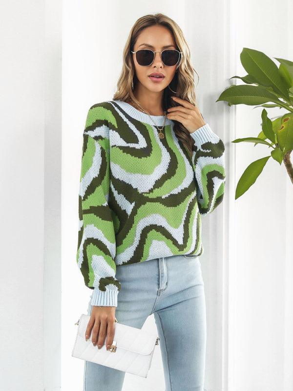 Women's Tie-Dye Jacquard Drop-Shoulder Sleeve Sweater - 808Lush