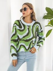 Women's Tie-Dye Jacquard Drop-Shoulder Sleeve Sweater - 808Lush