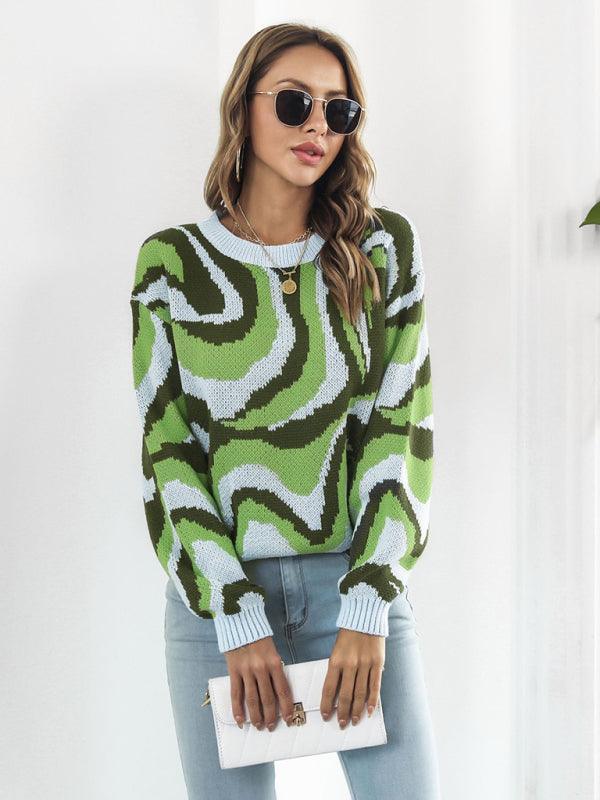 Women's Tie-Dye Jacquard Drop-Shoulder Sleeve Sweater - 808Lush