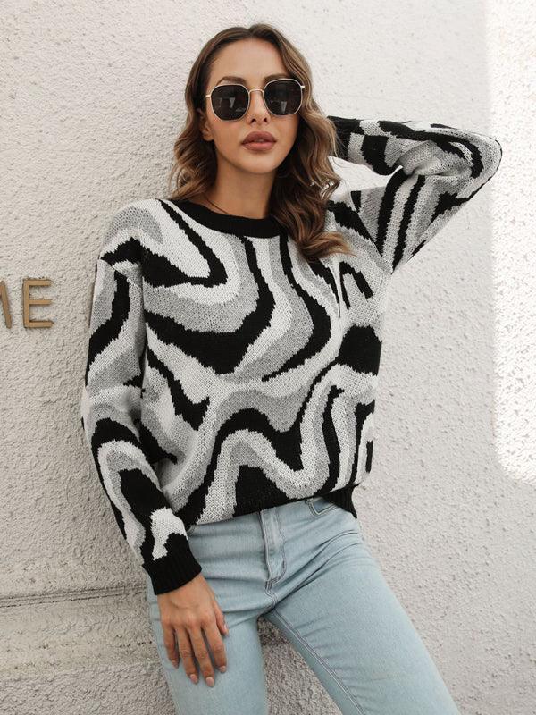 Women's Tie-Dye Jacquard Drop-Shoulder Sleeve Sweater - 808Lush