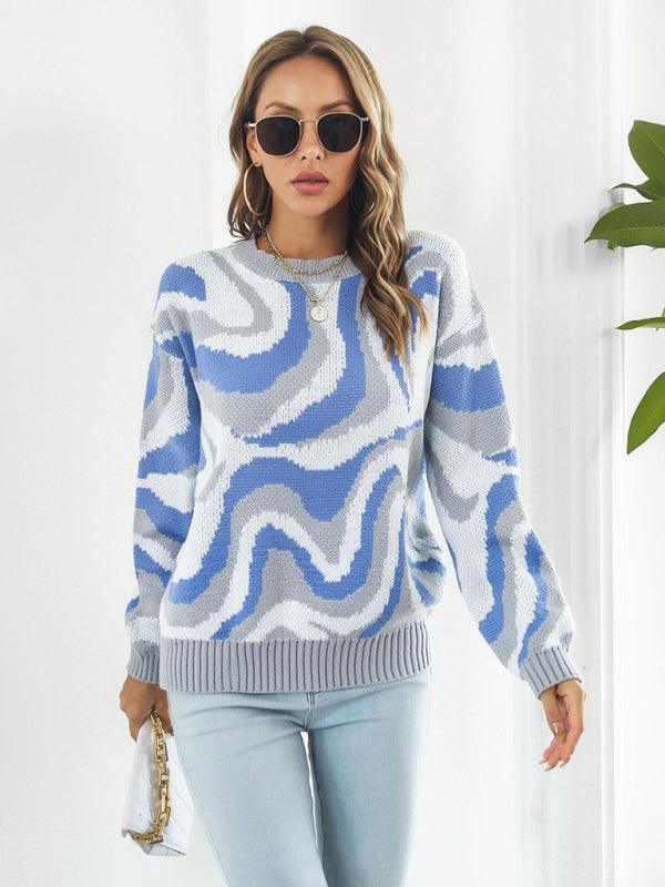 Women's Tie-Dye Jacquard Drop-Shoulder Sleeve Sweater - 808Lush