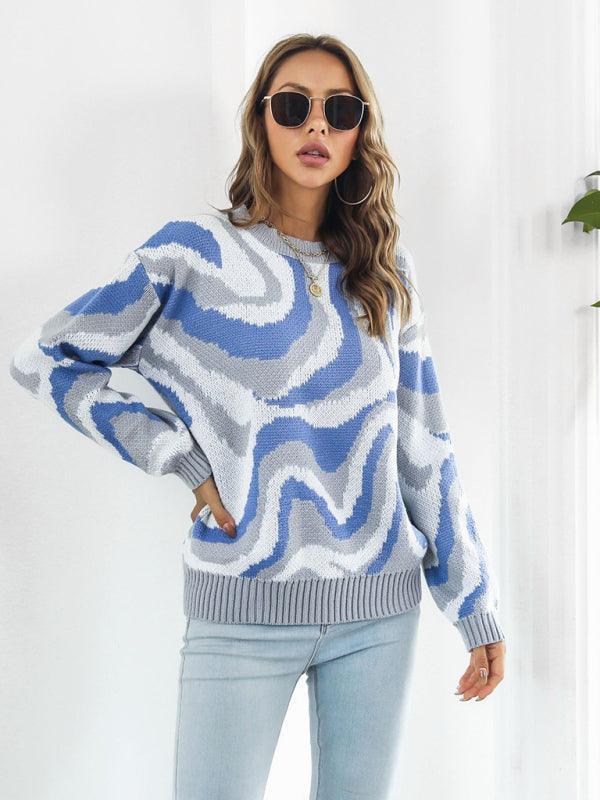 Women's Tie-Dye Jacquard Drop-Shoulder Sleeve Sweater - 808Lush