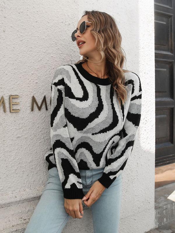 Women's Tie-Dye Jacquard Drop-Shoulder Sleeve Sweater - 808Lush