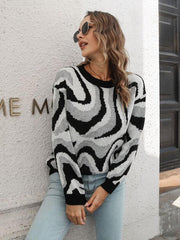 Women's Tie-Dye Jacquard Drop-Shoulder Sleeve Sweater - 808Lush