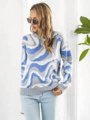 Women's Tie-Dye Jacquard Drop-Shoulder Sleeve Sweater - 808Lush