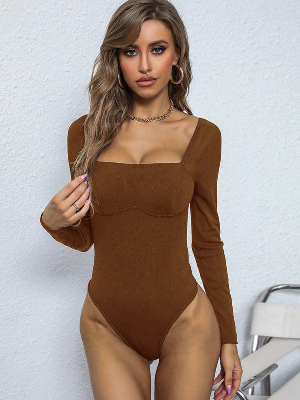 Women's Tight Neck Ribbed Knitted bodysuit - 808Lush