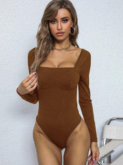 Women's Tight Neck Ribbed Knitted bodysuit - 808Lush