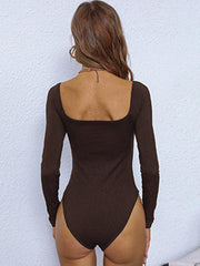 Women's Tight Neck Ribbed Knitted bodysuit - 808Lush