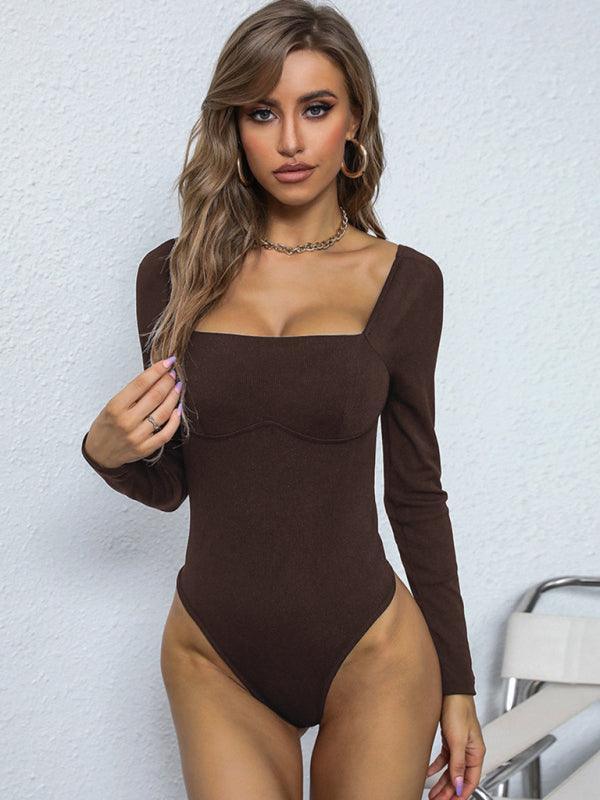 Women's Tight Neck Ribbed Knitted bodysuit - 808Lush