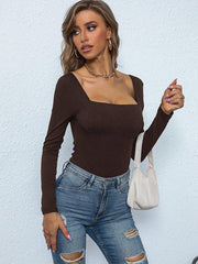 Women's Tight Neck Ribbed Knitted bodysuit - 808Lush