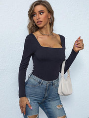 Women's Tight Neck Ribbed Knitted bodysuit - 808Lush