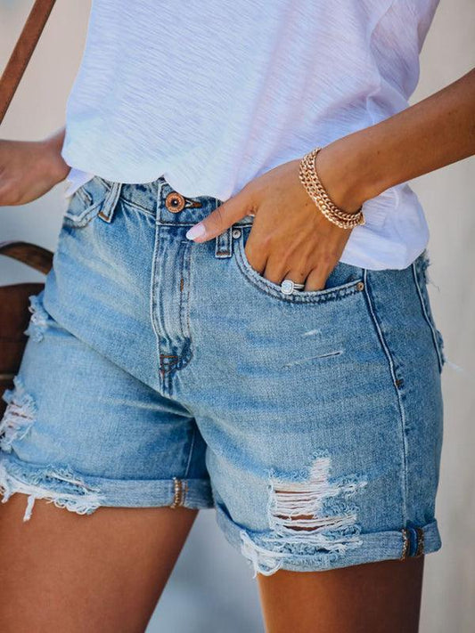 Women's Torn Straight Casual Denim Shorts - 808Lush