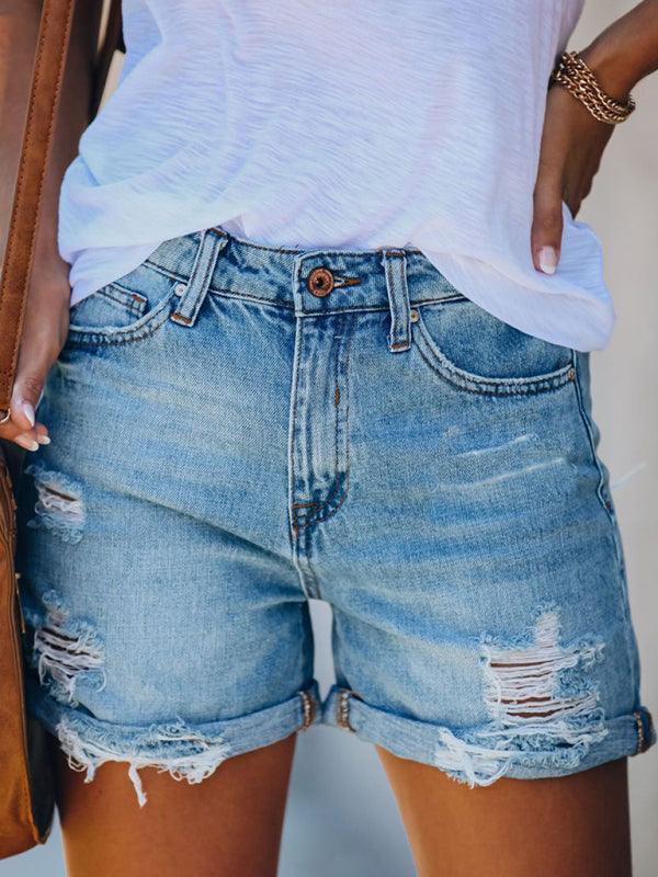 Women's Torn Straight Casual Denim Shorts - 808Lush