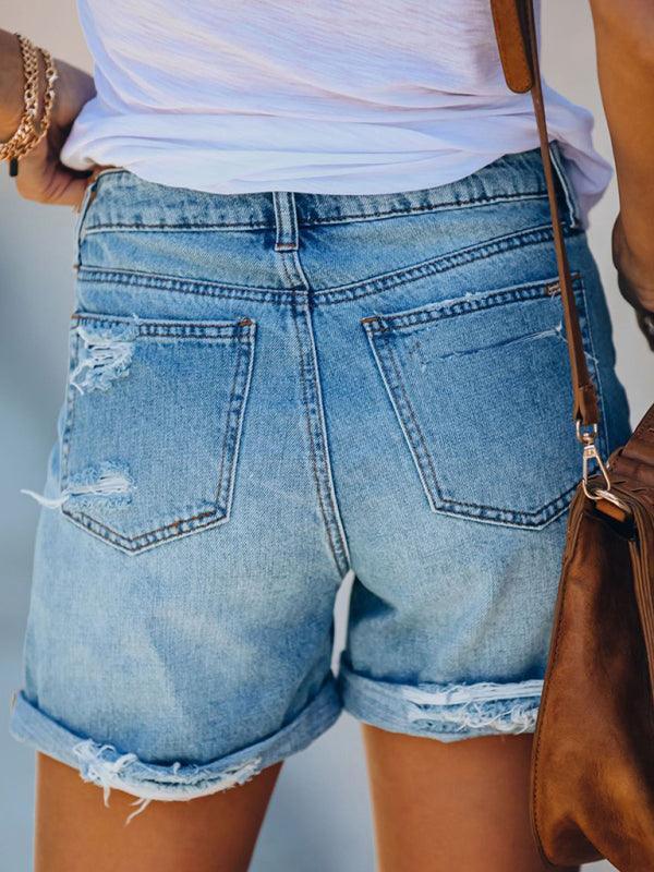 Women's Torn Straight Casual Denim Shorts - 808Lush