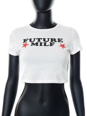 Women's Trendy Short Tight Lettering Printed T-Shirt Hot Girl Top - 808Lush