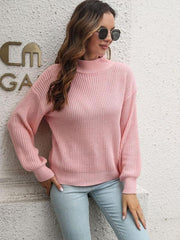 Women's Turtleneck Drop Shoulder Long Sleeve Sweater - 808Lush