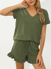 Women's Two-piece Casual Drawstring Shorts Short Sleeve Pajamas - 808Lush