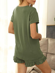 Women's Two-piece Casual Drawstring Shorts Short Sleeve Pajamas - 808Lush